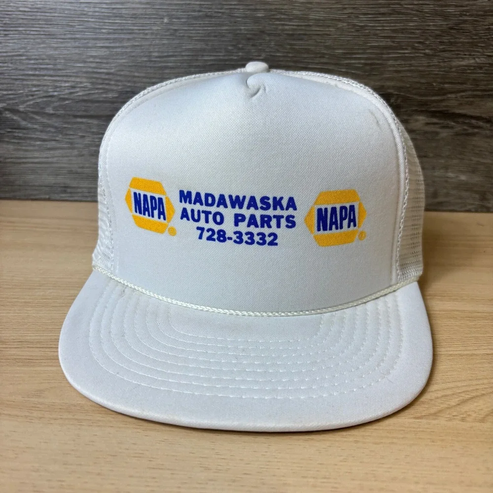 Vintage Napa Hat Cap Snapback‎ White Trucker Madawaska Maine Auto Parts
